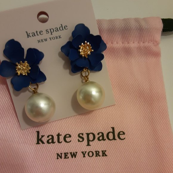 kate spade Jewelry - kate spade pearl-blue flower earrings, NEW